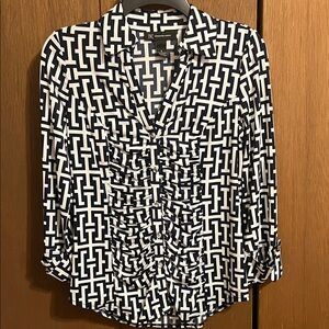 INC International Concepts Black and White Patterned Blouse